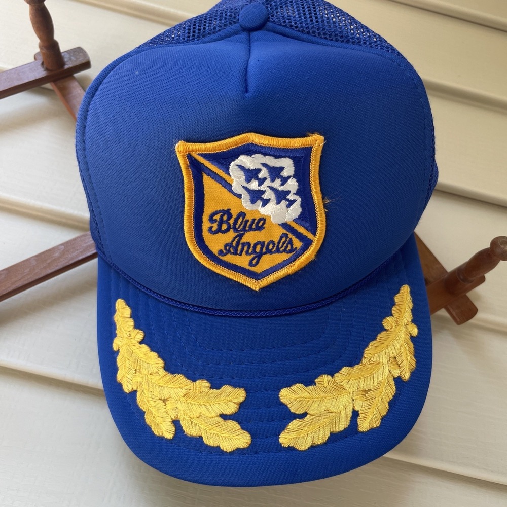 Otto Blue Angels Snapback Mesh Trucker Hat Cap US Airshow Jets Blue Gold Vintage